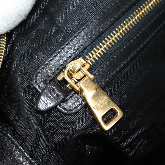 PRADA Tote Bag Leather 2way Black Gold Silver Auth 181906SM