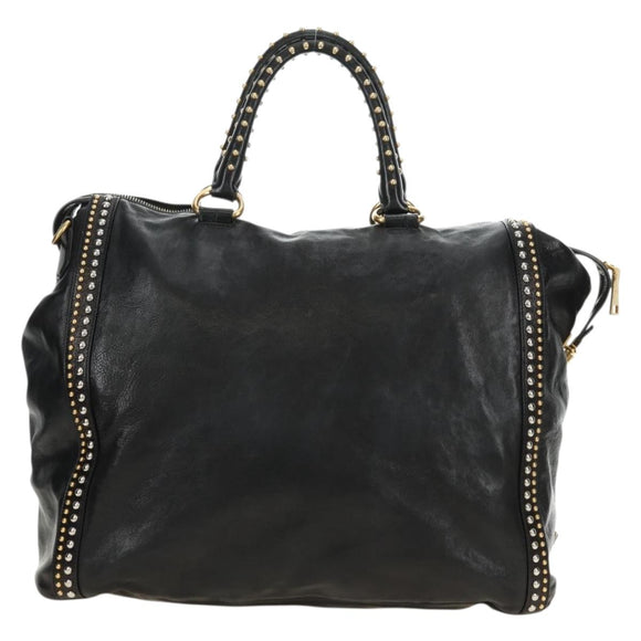 PRADA Tote Bag Leather 2way Black Gold Silver Auth 181906SM
