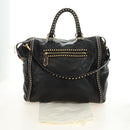PRADA Tote Bag Leather 2way Black Gold Silver Auth 181906SM-12
