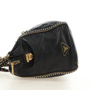 PRADA Tote Bag Leather 2way Black Gold Silver Auth 181906SM-3
