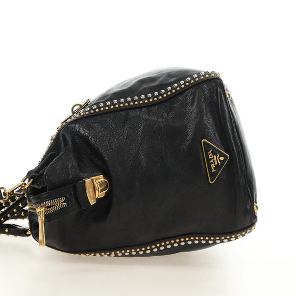 PRADA Tote Bag Leather 2way Black Gold Silver Auth 181906SM