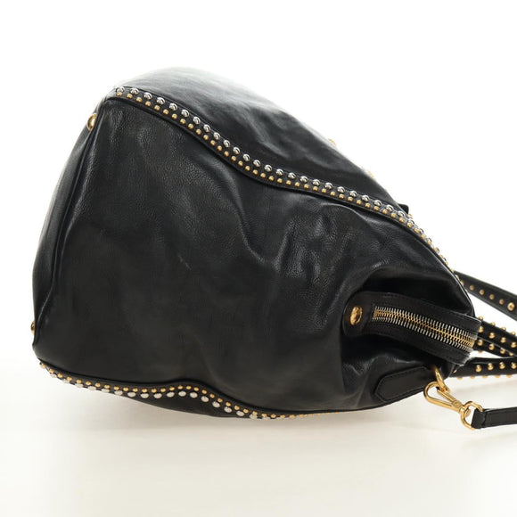 PRADA Tote Bag Leather 2way Black Gold Silver Auth 181906SM