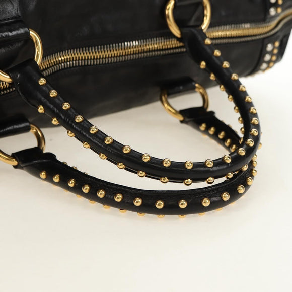 PRADA Tote Bag Leather 2way Black Gold Silver Auth 181906SM