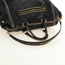PRADA Tote Bag Leather 2way Black Gold Silver Auth 181906SM-7