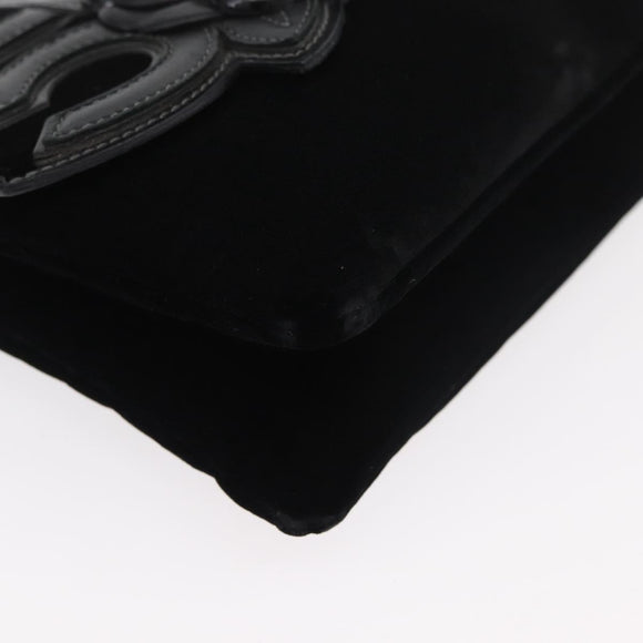 CHANEL Chain Camelia Shoulder Bag Velor Black Silver CC Auth 181910V