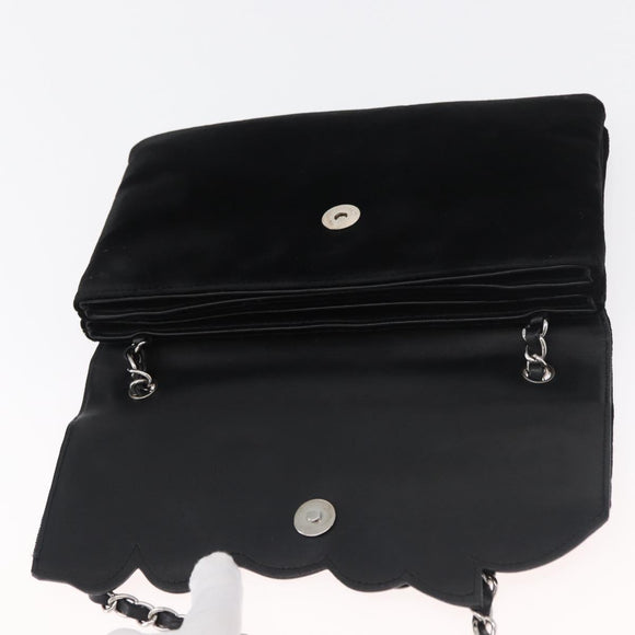 CHANEL Chain Camelia Shoulder Bag Velor Black Silver CC Auth 181910V