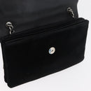 CHANEL Chain Camelia Shoulder Bag Velor Black Silver CC Auth 181910V-17