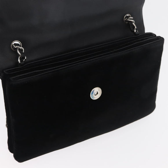 CHANEL Chain Camelia Shoulder Bag Velor Black Silver CC Auth 181910V
