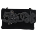 CHANEL Chain Camelia Shoulder Bag Velor Black Silver CC Auth 181910V-2
