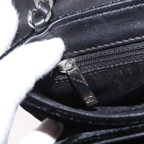 CHANEL Chain Camelia Shoulder Bag Velor Black Silver CC Auth 181910V