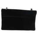 CHANEL Chain Camelia Shoulder Bag Velor Black Silver CC Auth 181910V-3