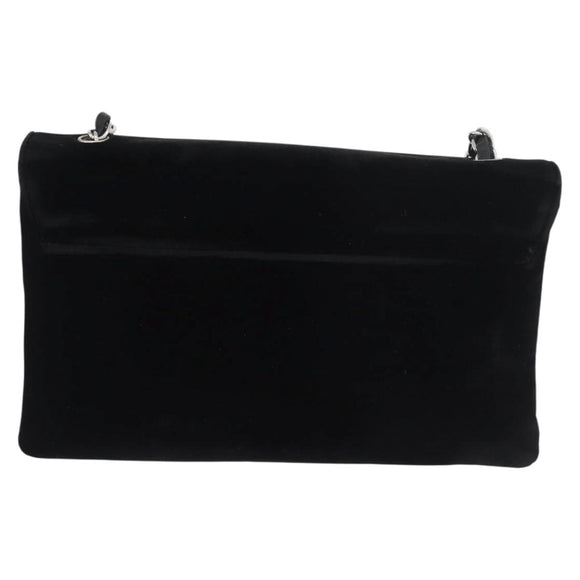 CHANEL Chain Camelia Shoulder Bag Velor Black Silver CC Auth 181910V