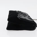CHANEL Chain Camelia Shoulder Bag Velor Black Silver CC Auth 181910V-4