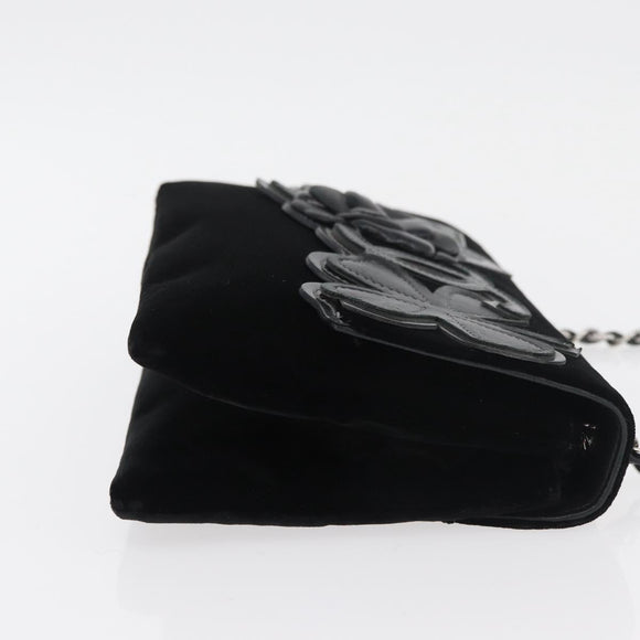 CHANEL Chain Camelia Shoulder Bag Velor Black Silver CC Auth 181910V