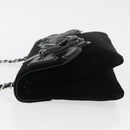 CHANEL Chain Camelia Shoulder Bag Velor Black Silver CC Auth 181910V-5