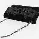 CHANEL Chain Camelia Shoulder Bag Velor Black Silver CC Auth 181910V-6