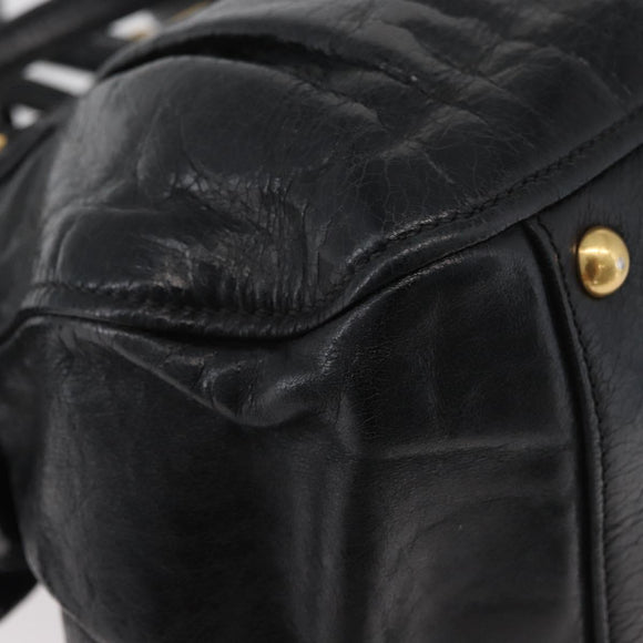 Miu Miu Hand Bag Leather 2way Black Gold Auth 181913