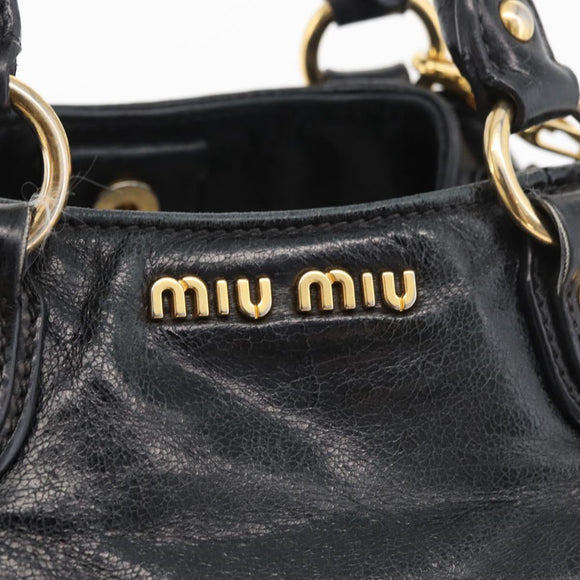 Miu Miu Hand Bag Leather 2way Black Gold Auth 181913