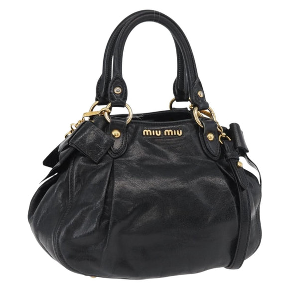Miu Miu Hand Bag Leather 2way Black Gold Auth 181913