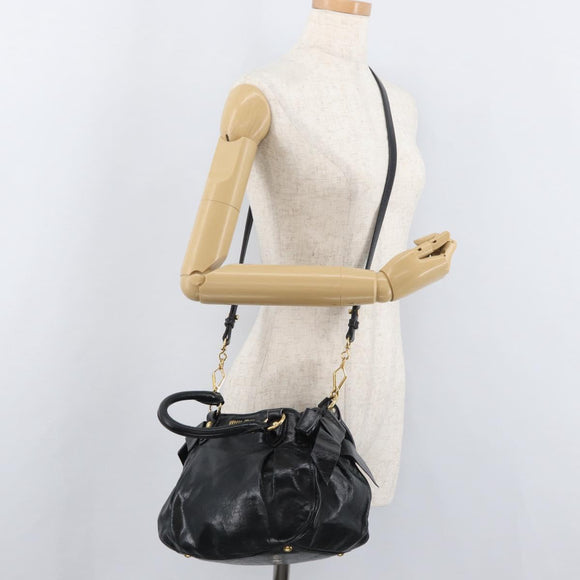 Miu Miu Hand Bag Leather 2way Black Gold Auth 181913
