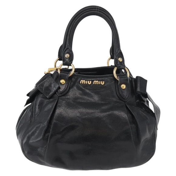 Miu Miu Hand Bag Leather 2way Black Gold Auth 181913