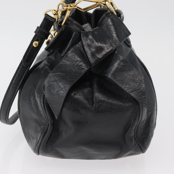 Miu Miu Hand Bag Leather 2way Black Gold Auth 181913