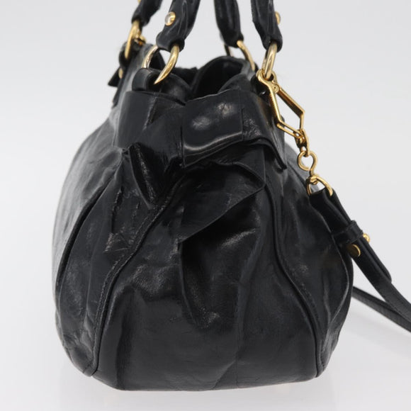 Miu Miu Hand Bag Leather 2way Black Gold Auth 181913