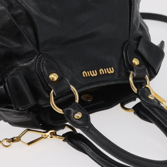 Miu Miu Hand Bag Leather 2way Black Gold Auth 181913