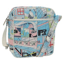 PRADA Comic Print Shoulder Bag Leather White Silver Auth 181914SM-1