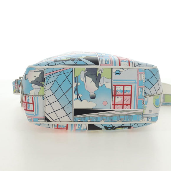 PRADA Comic Print Shoulder Bag Leather White Silver Auth 181914SM