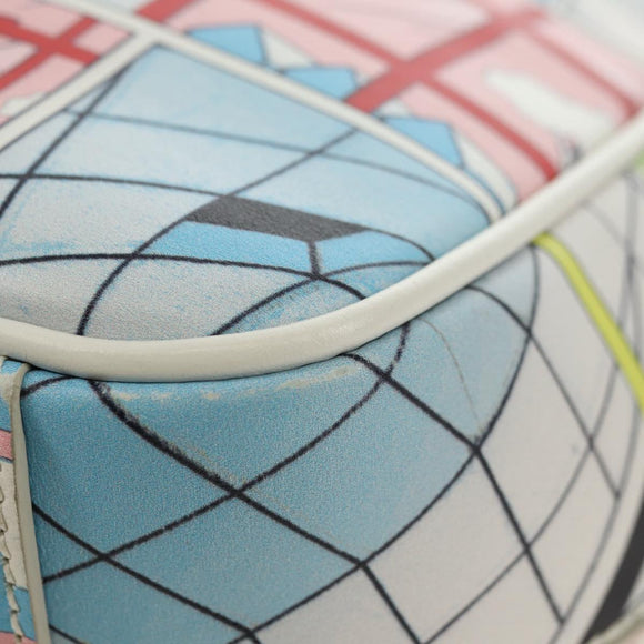 PRADA Comic Print Shoulder Bag Leather White Silver Auth 181914SM