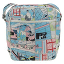 PRADA Comic Print Shoulder Bag Leather White Silver Auth 181914SM-13