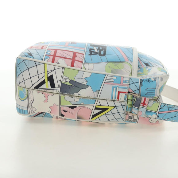 PRADA Comic Print Shoulder Bag Leather White Silver Auth 181914SM