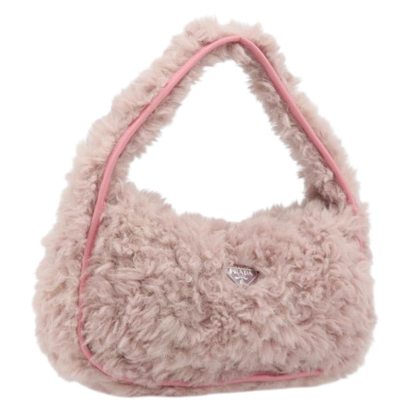 PRADA Hand Bag Fur Pink Silver Auth 181915SM