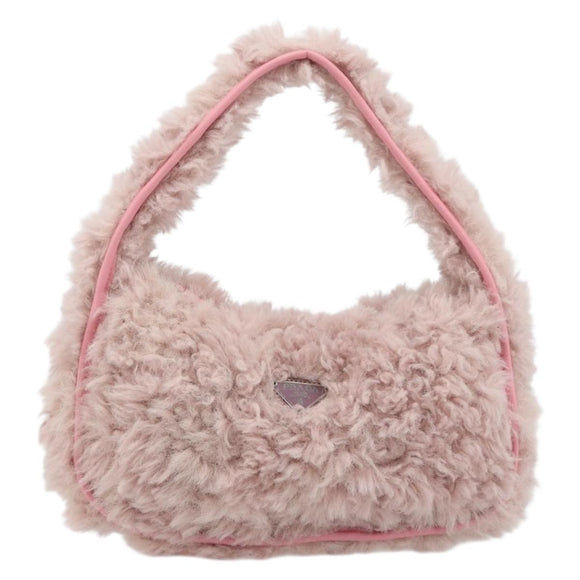 PRADA Hand Bag Fur Pink Silver Auth 181915SM