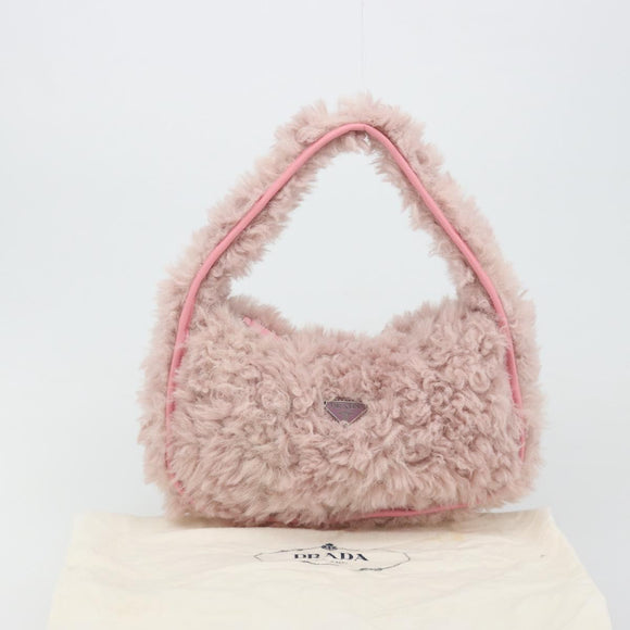 PRADA Hand Bag Fur Pink Silver Auth 181915SM