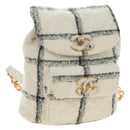 CHANEL Matelasse Chain Backpack Wool Tweed Ivory Gold CC Auth 181919SM-1