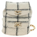 CHANEL Matelasse Chain Backpack Wool Tweed Ivory Gold CC Auth 181919SM-13