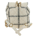 CHANEL Matelasse Chain Backpack Wool Tweed Ivory Gold CC Auth 181919SM-2