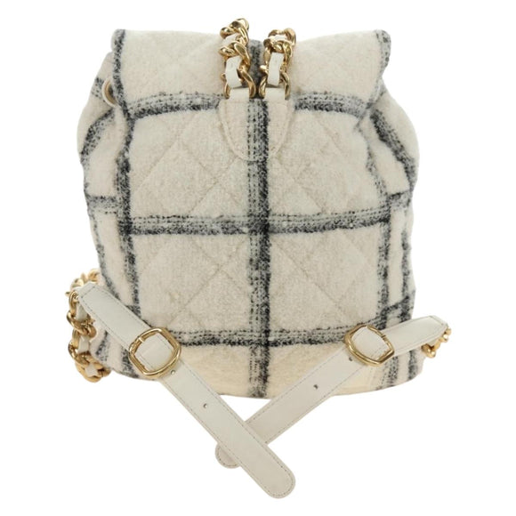 CHANEL Matelasse Chain Backpack Wool Tweed Ivory Gold CC Auth 181919SM