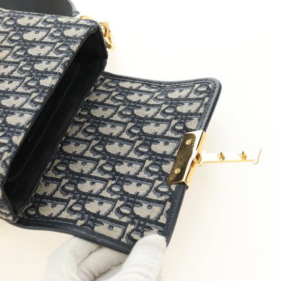 Christian Dior Trotter Canvas Oblique 30 Montaigne Bag Navy Gold Auth 181920M