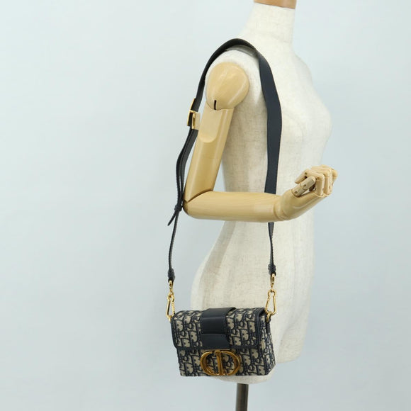 Christian Dior Trotter Canvas Oblique 30 Montaigne Bag Navy Gold Auth 181920M