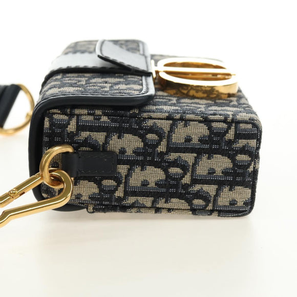 Christian Dior Trotter Canvas Oblique 30 Montaigne Bag Navy Gold Auth 181920M