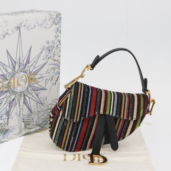 Christian Dior Saddle bag Hand Bag Beads Multicolor Gold Auth 181922SM