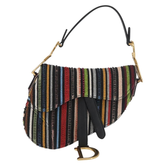Christian Dior Saddle bag Hand Bag Beads Multicolor Gold Auth 181922SM