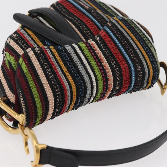 Christian Dior Saddle bag Hand Bag Beads Multicolor Gold Auth 181922SM