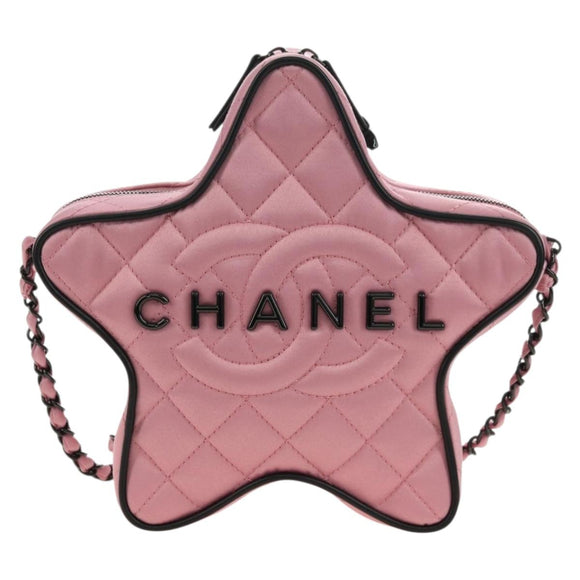CHANEL Star Matelasse Chain Shoulder Bag Satin Pink CC Auth 181923SM