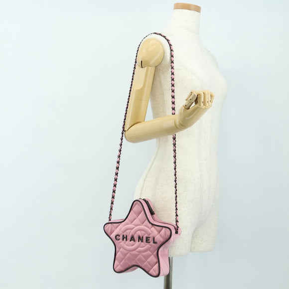 CHANEL Star Matelasse Chain Shoulder Bag Satin Pink CC Auth 181923SM
