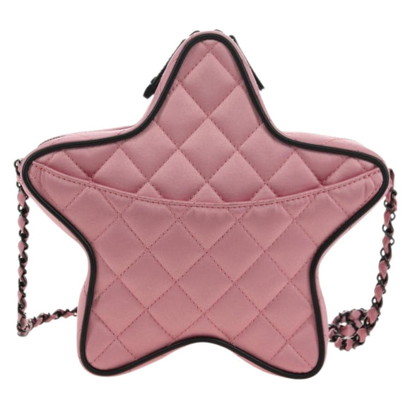 CHANEL Star Matelasse Chain Shoulder Bag Satin Pink CC Auth 181923SM