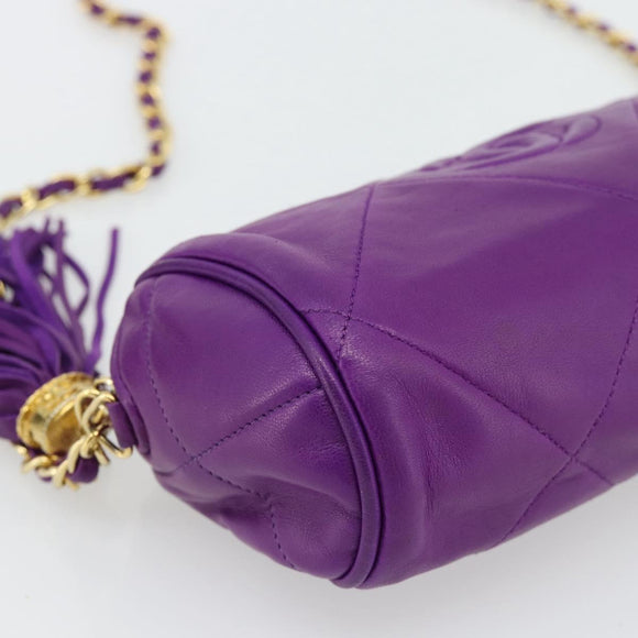 CHANEL Matelasse Chain Shoulder Bag Lamb Skin Purple Gold CC Auth 181924SM